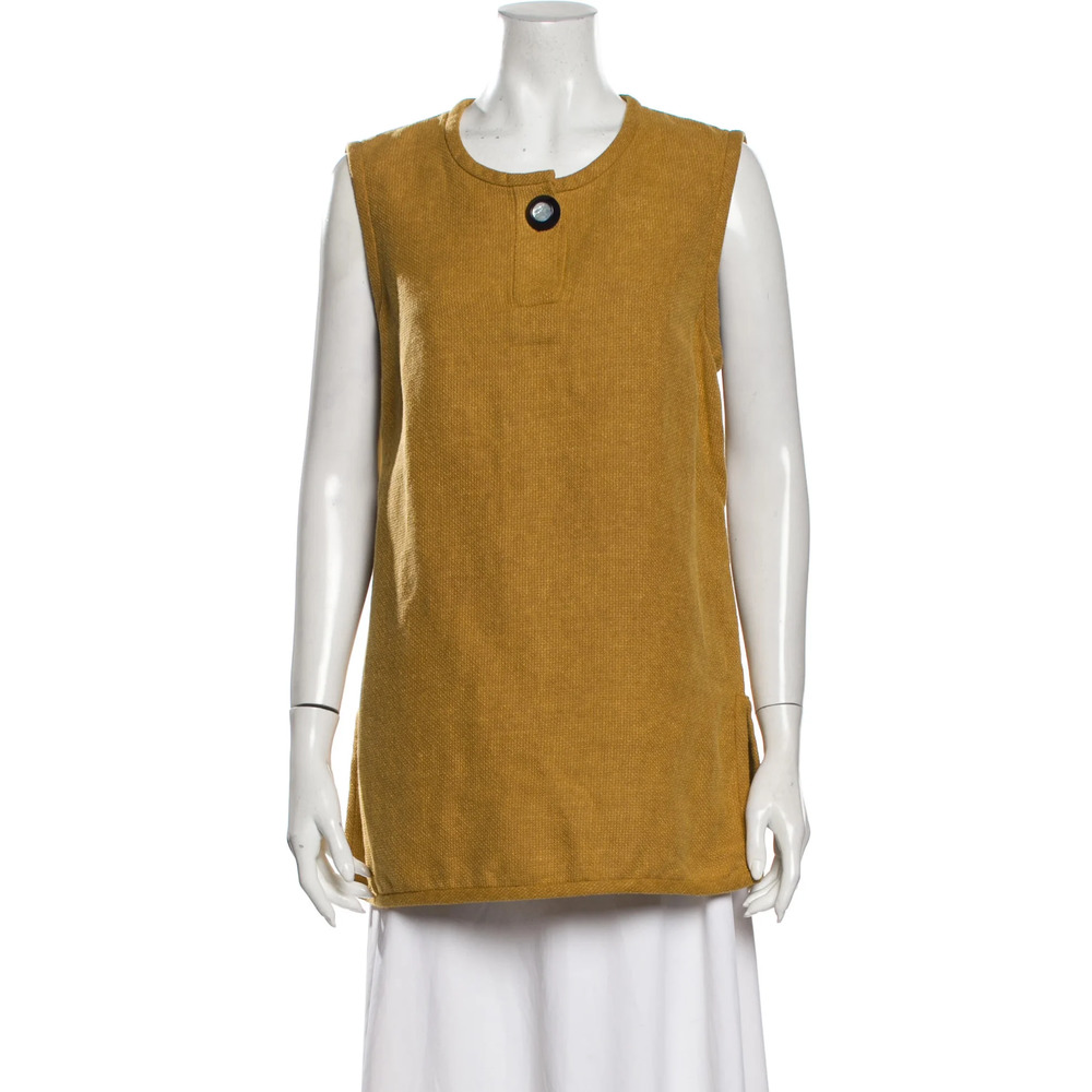 Sleeveless Tunic in Mustard with Contrast Button - Picture 3 of 8